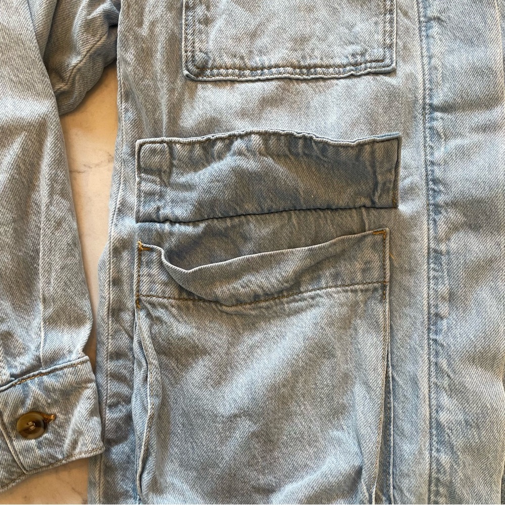 Zara ๐ Denim Oversized Cargo Shirt Jacket with Belt Size M - Picture 11 of 12
